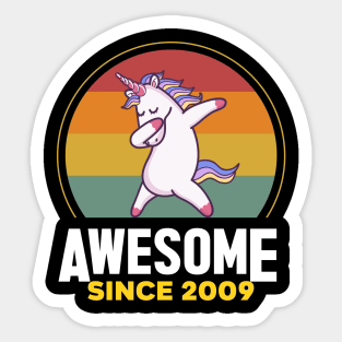 Unicorn Cute, Awesome Since 2009, Born In 2009 Birthday Sticker